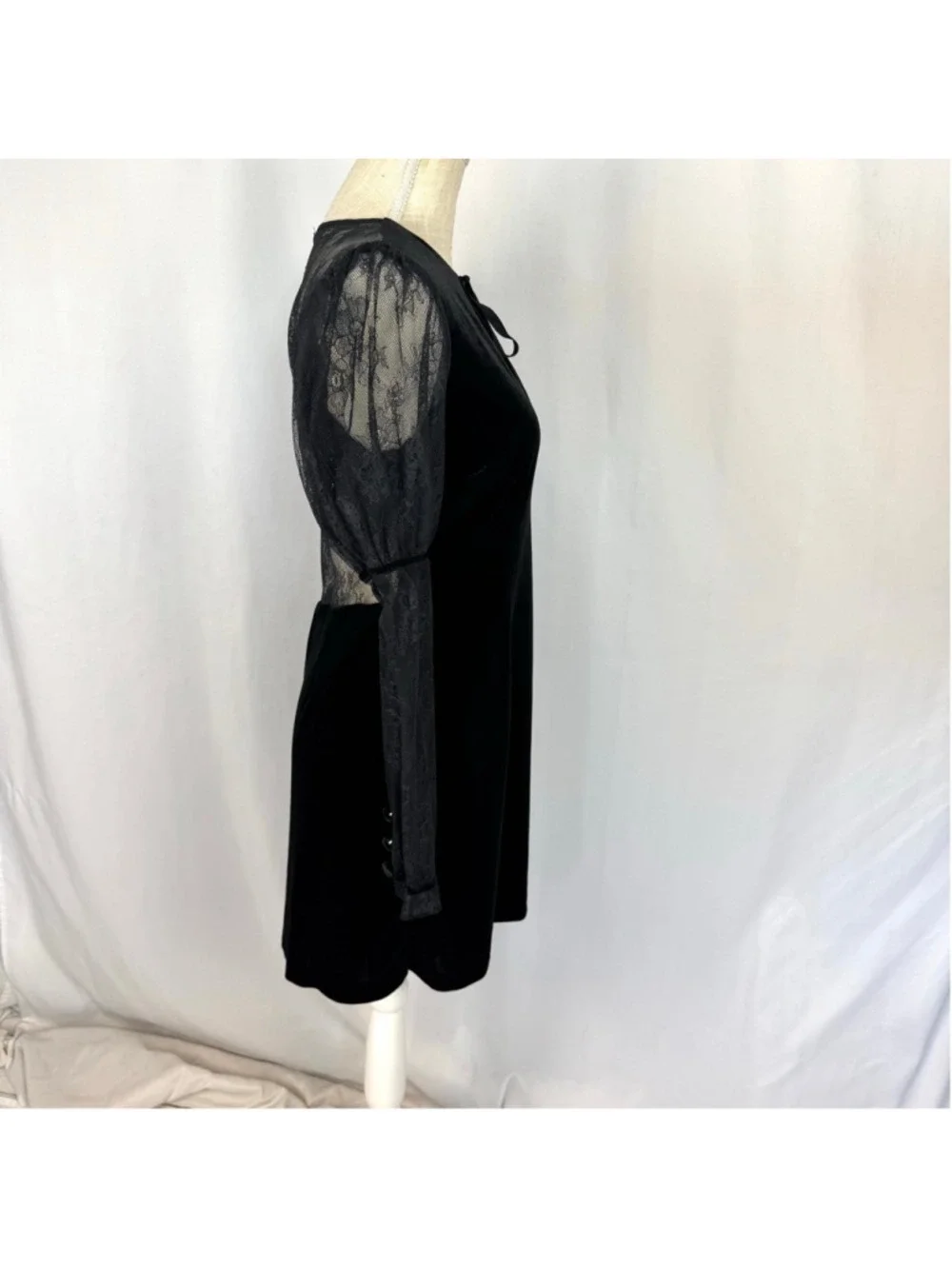 Free People Midnight Hour Lace Velvet Black Mini Dress Size Small Romantic Goth